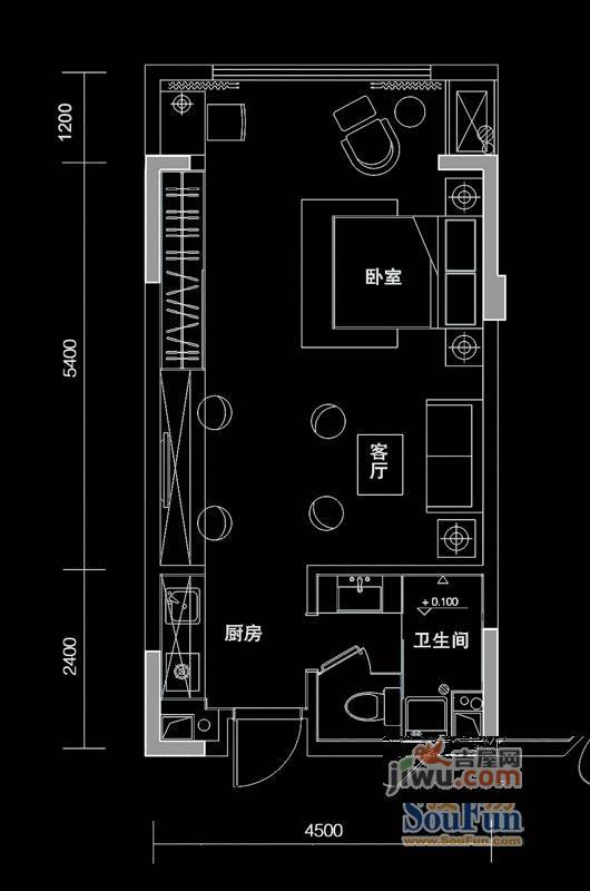 第一湾1室1厅1卫49.3㎡户型图