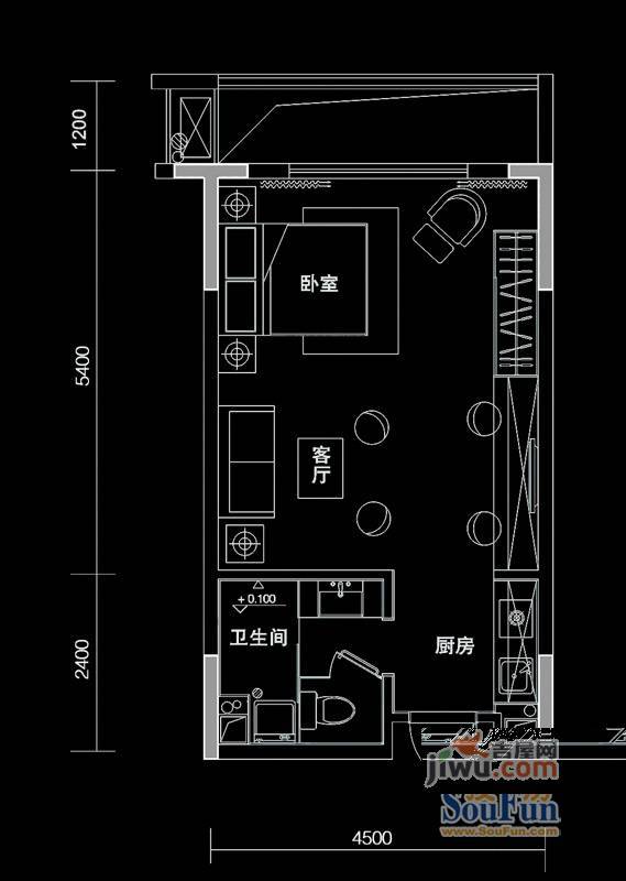 第一湾1室1厅1卫43.9㎡户型图