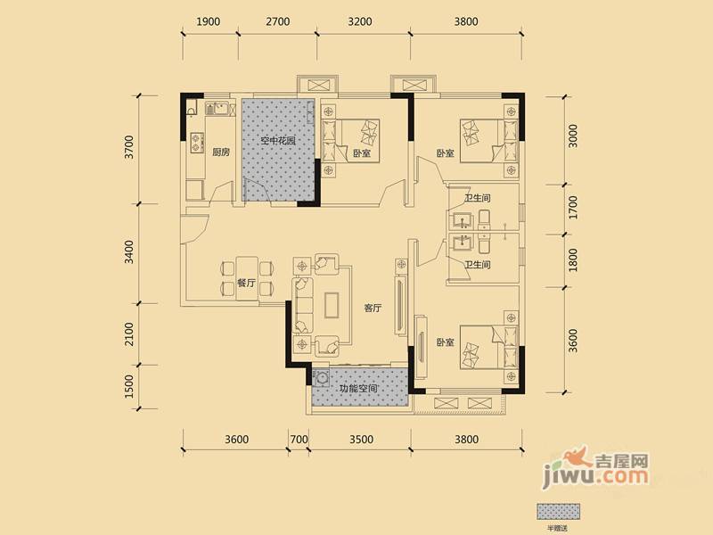 保利香槟国际3室1厅1卫124.9㎡户型图