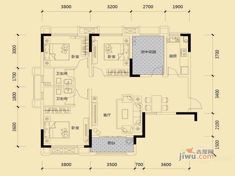 保利香槟国际4室2厅2卫124.6㎡户型图