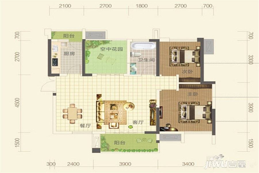 盛地春天里3室2厅1卫88㎡户型图