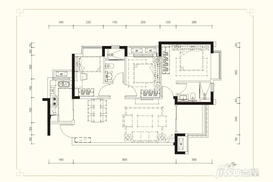 万科金域缇香3室2厅2卫95㎡户型图