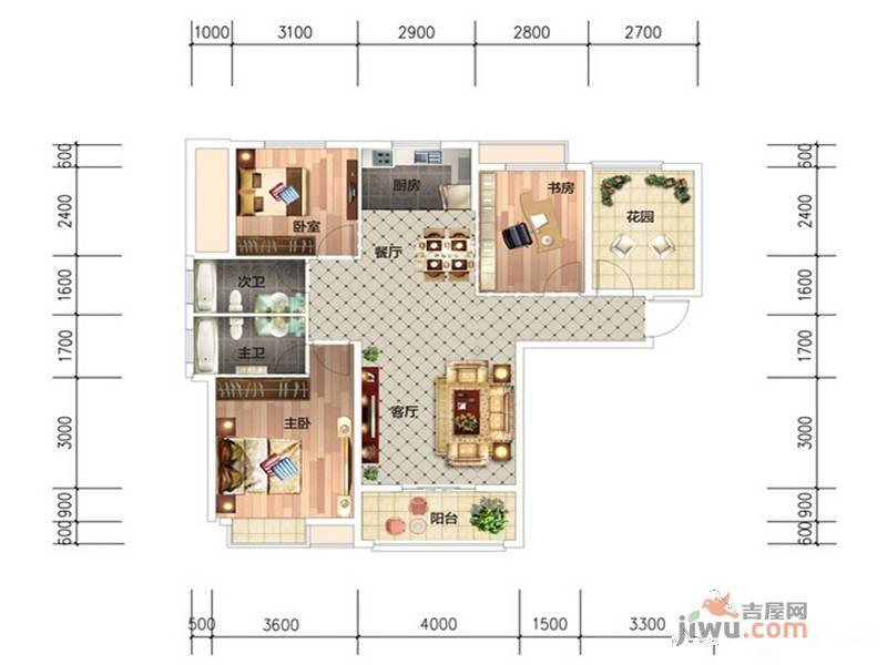 凯特梅溪紫郡3室2厅2卫113.4㎡户型图