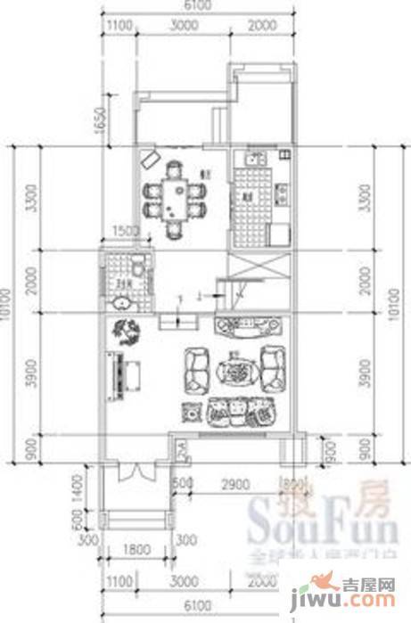 山水英伦庄园1室1厅1卫户型图