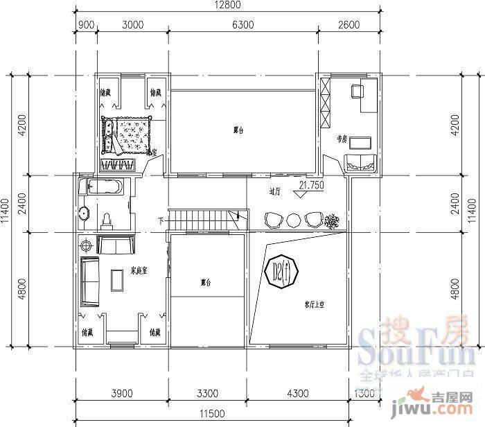 山水英伦庄园2室1厅1卫户型图