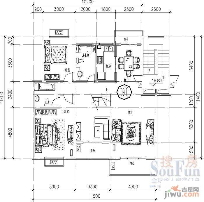 山水英伦庄园3室2厅2卫户型图