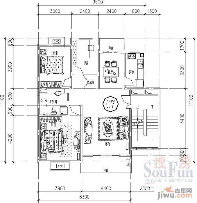 山水英伦庄园3室2厅2卫户型图