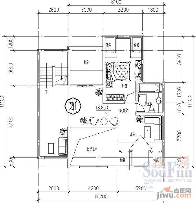 山水英伦庄园1室1厅1卫户型图