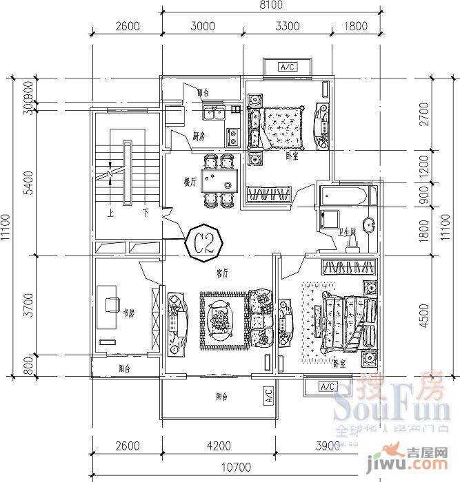 山水英伦庄园2室2厅1卫户型图