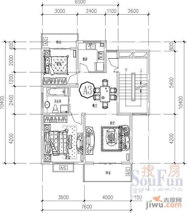 山水英伦庄园2室2厅1卫户型图