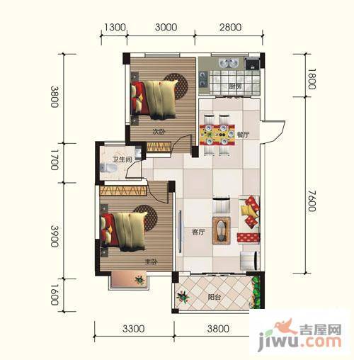 可可小城2室2厅1卫82.5㎡户型图