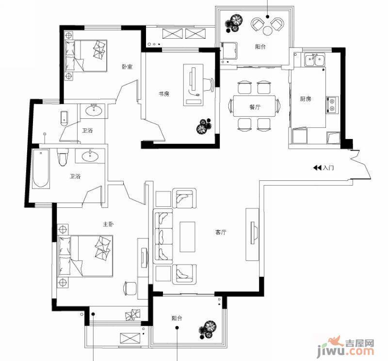 长房时代城3室2厅2卫137.1㎡户型图