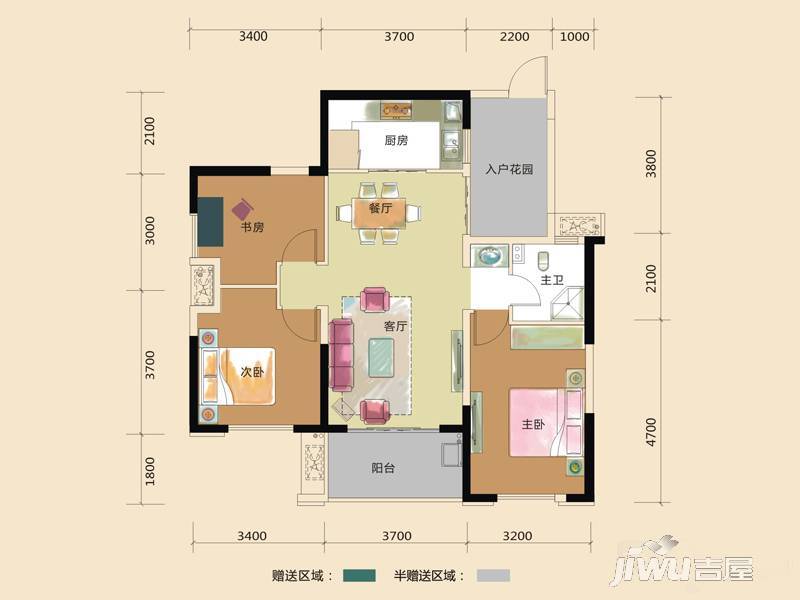 地泰人民公馆3室2厅1卫103.3㎡户型图