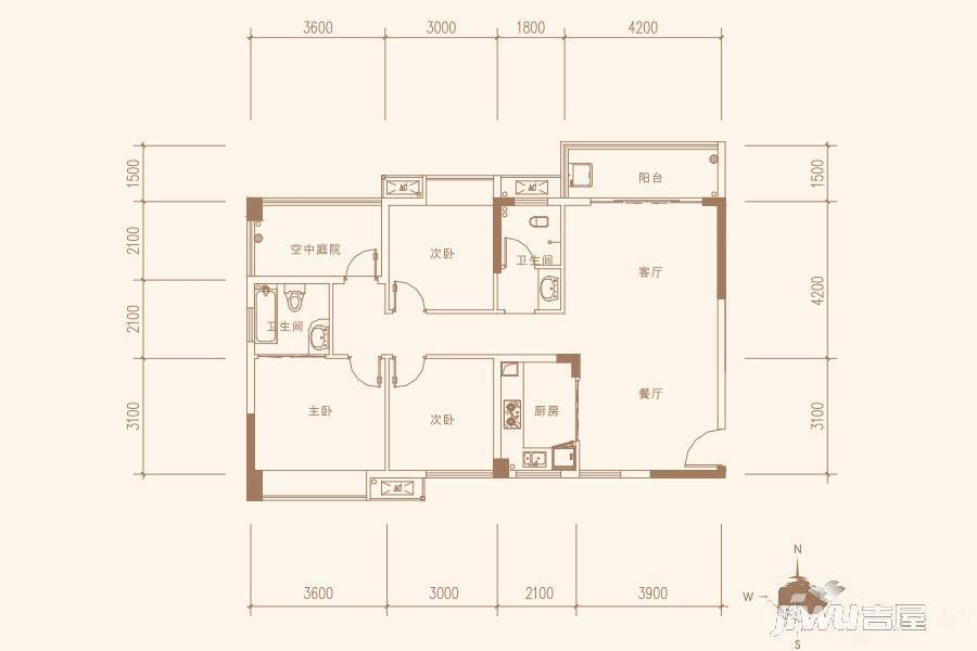 富兴旺角3室2厅2卫109.3㎡户型图