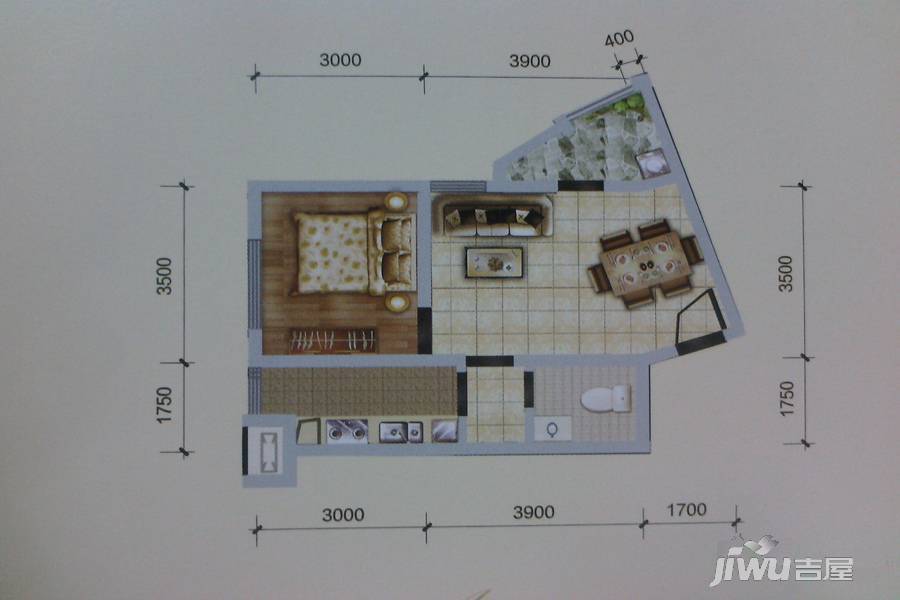 水墨林溪1室2厅1卫63.8㎡户型图