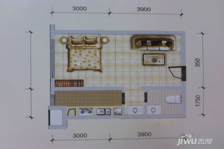 水墨林溪1室1厅1卫51.5㎡户型图