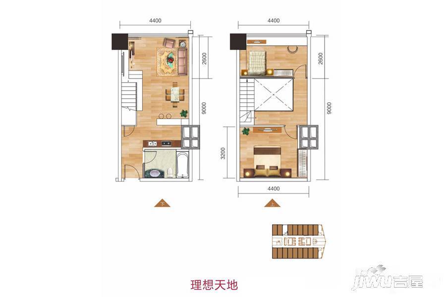 港湘铂玥1室1厅1卫61.1㎡户型图