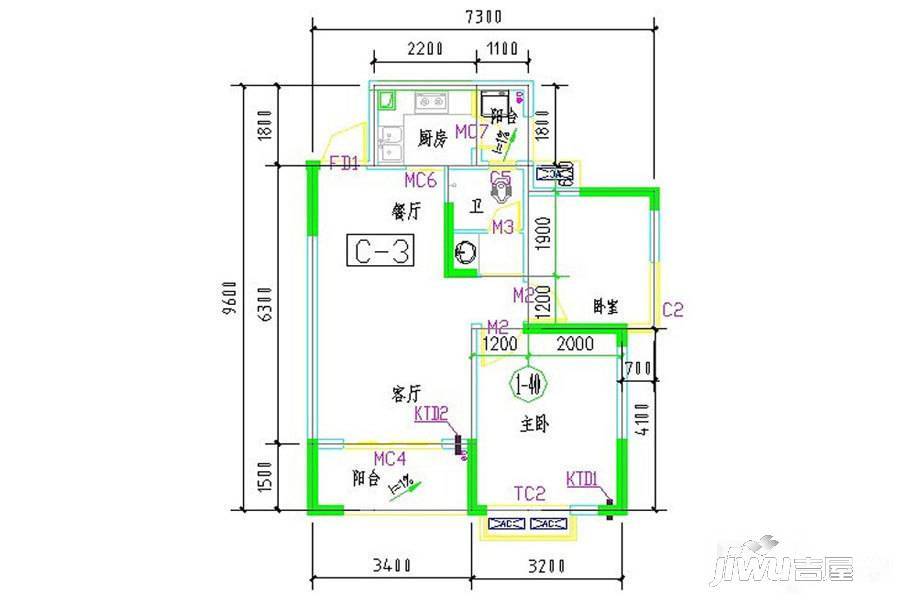 楠熙筱苑2室2厅1卫65㎡户型图