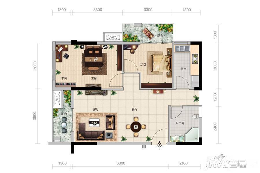 阳光100凤凰街2室2厅1卫77㎡户型图