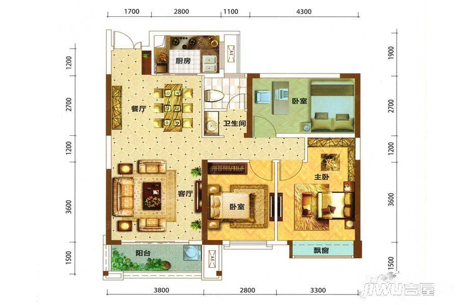 未来漫城2室2厅1卫99.5㎡户型图