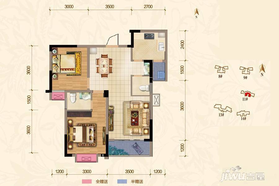 水墨林溪2室2厅2卫84.4㎡户型图