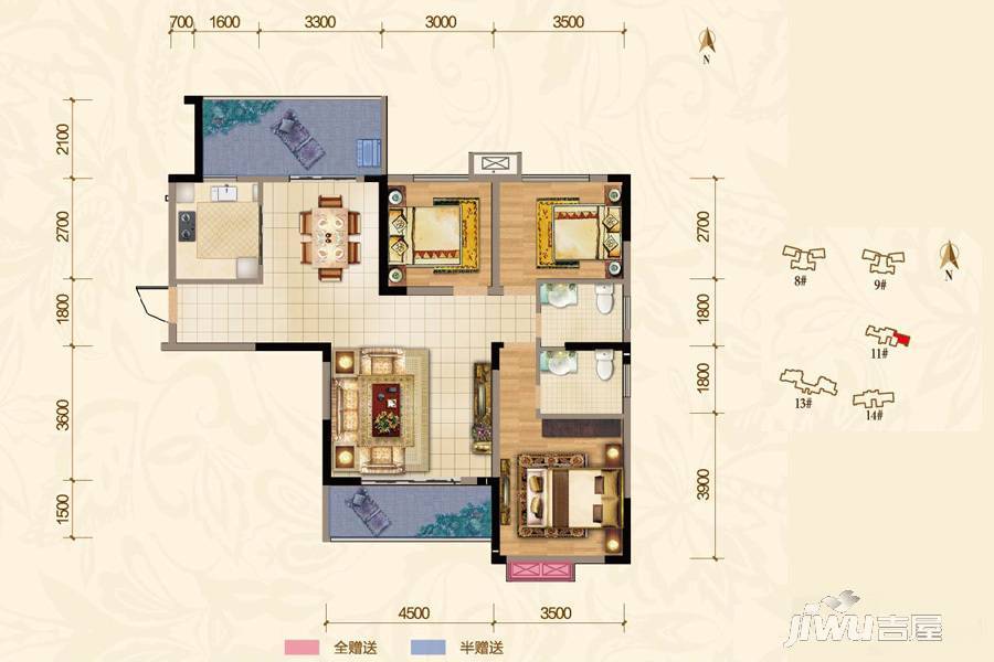 水墨林溪3室2厅2卫123.6㎡户型图