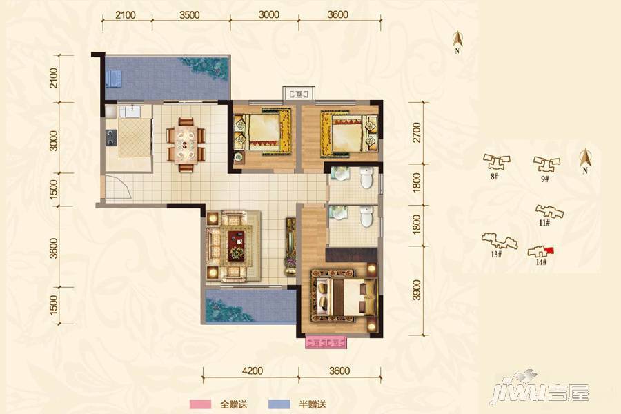 水墨林溪3室2厅2卫125.3㎡户型图