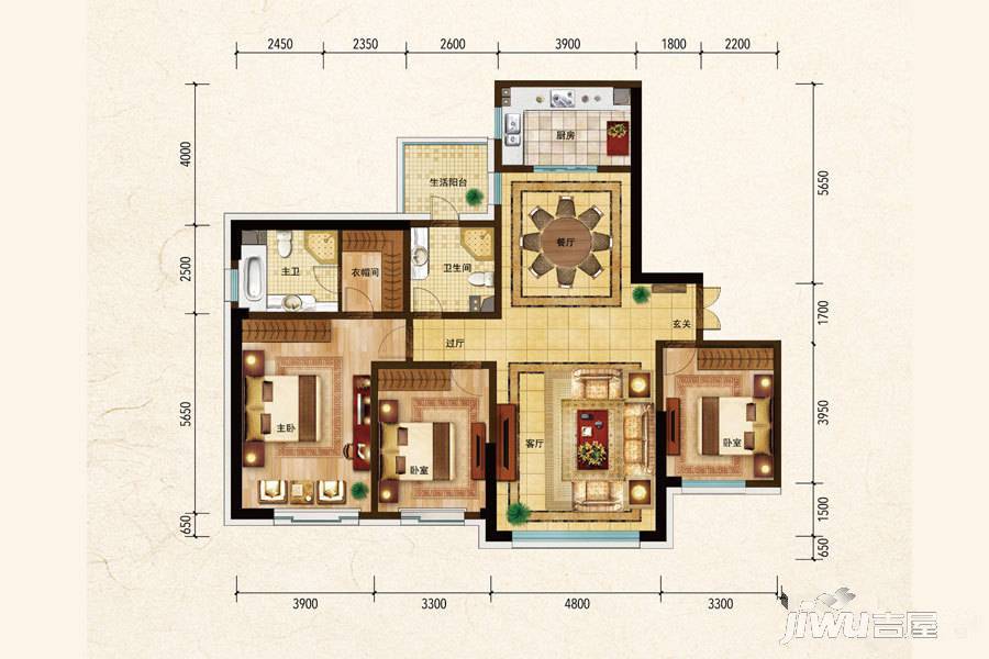 中隆国际嘉熙中心3室2厅2卫150㎡户型图