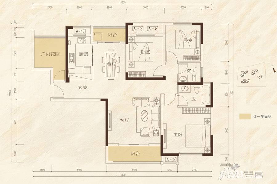 中国电建湘熙水郡4室2厅2卫128㎡户型图