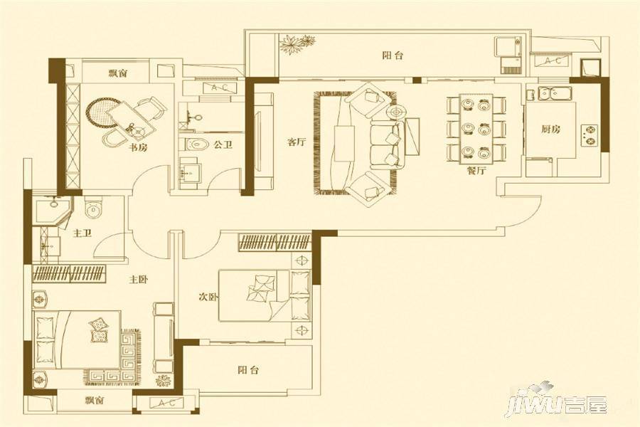 建发中央悦府3室2厅2卫121㎡户型图