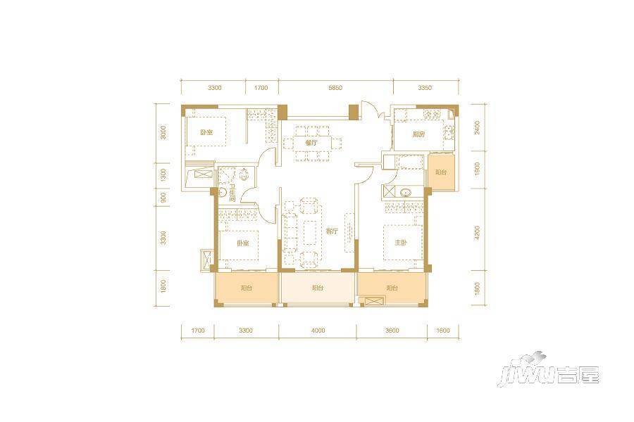 东能华府3室2厅2卫122㎡户型图