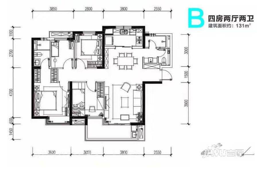 万科里金域国际4室2厅2卫131㎡户型图