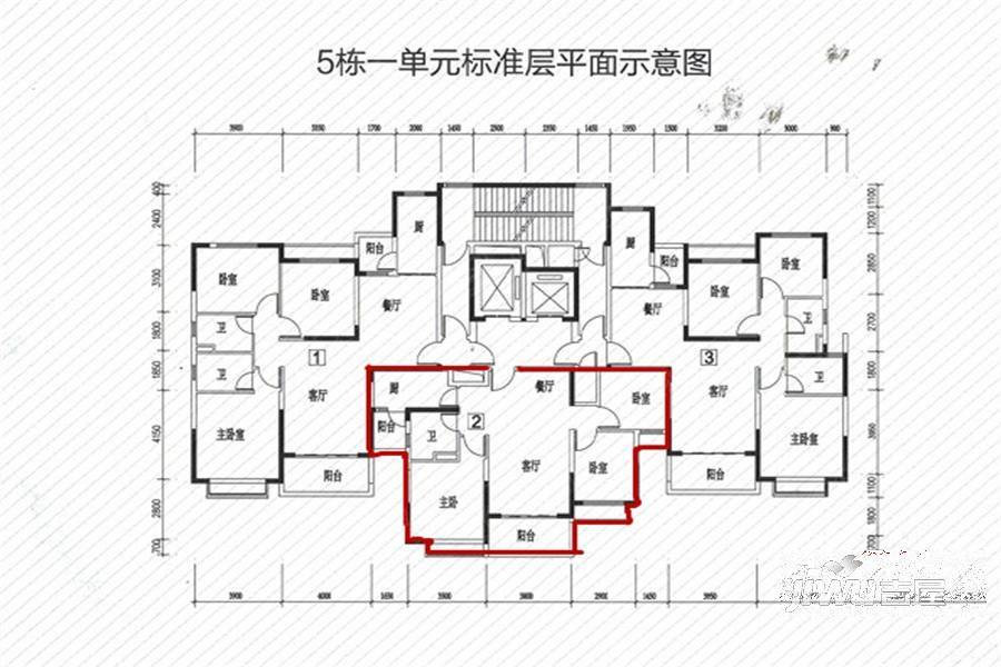 恒大国际广场3室2厅1卫106.5㎡户型图