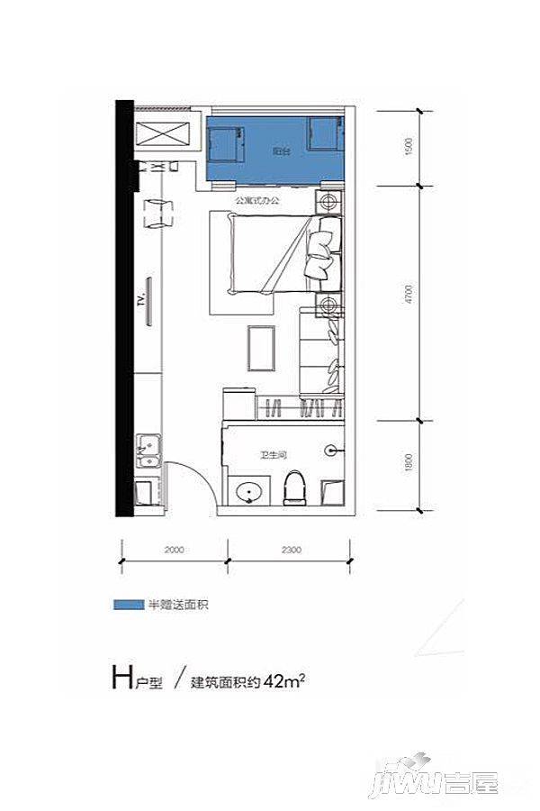 中交里城1室1厅1卫42㎡户型图