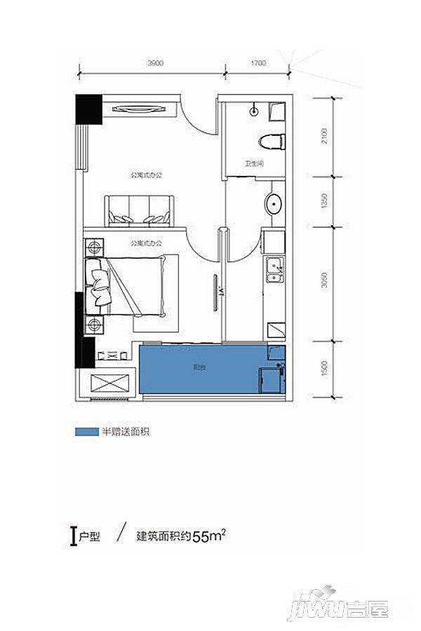 中交里城1室1厅1卫55㎡户型图