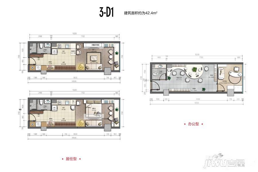 裕天国际商汇中心1室1厅1卫42.4㎡户型图