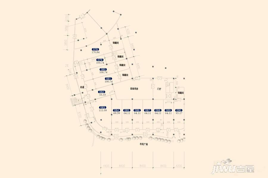 长沙渔人码头1室1厅1卫53㎡户型图