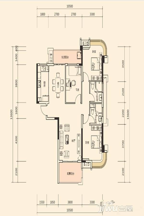 明昇壹城3室2厅2卫121.2㎡户型图