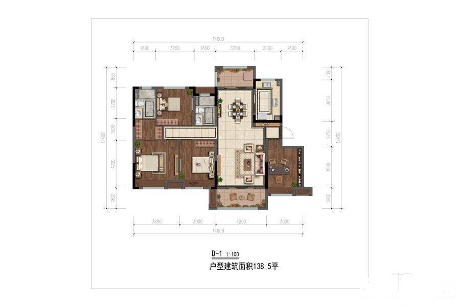 中海新城熙岸4室2厅2卫138.5㎡户型图