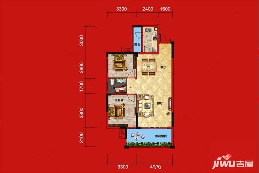 金谷豪庭2室2厅1卫90㎡户型图