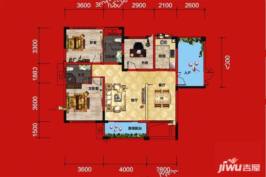 金谷豪庭3室2厅2卫113㎡户型图