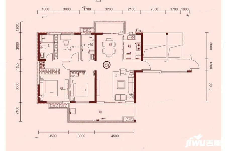 新华联梦想城3室2厅2卫112.6㎡户型图