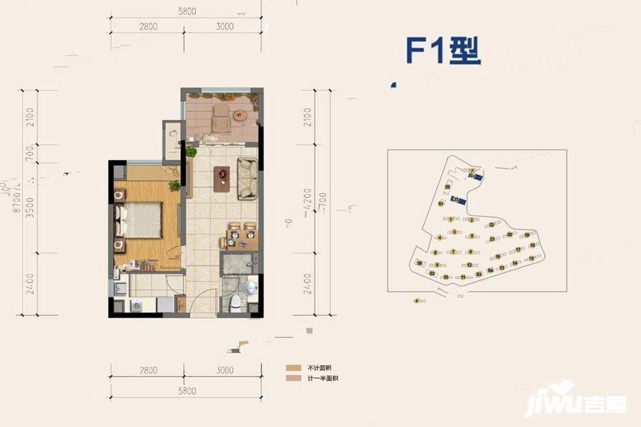 中海新城熙岸1室1厅1卫51㎡户型图