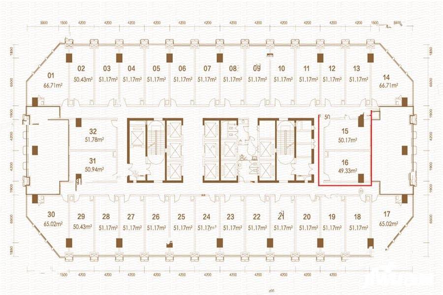 圆泰长沙印1室1厅1卫49.3㎡户型图