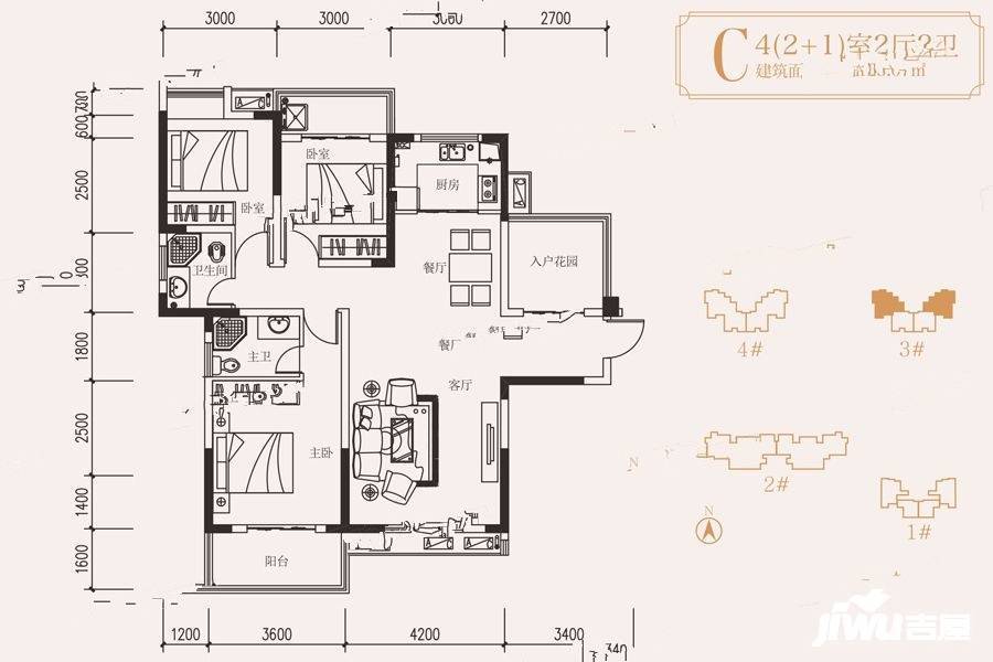 枫林雅苑3室2厅2卫125.1㎡户型图