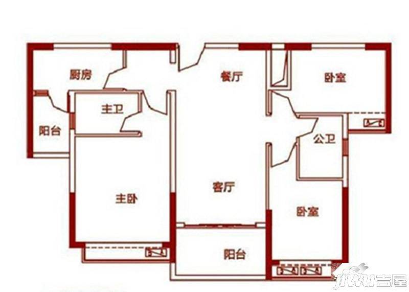 浏阳恒大华府3室2厅2卫123㎡户型图