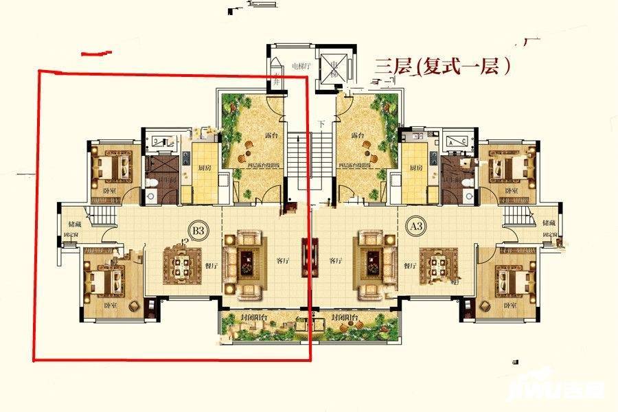 恒大御景天下4室2厅2卫192.4㎡户型图