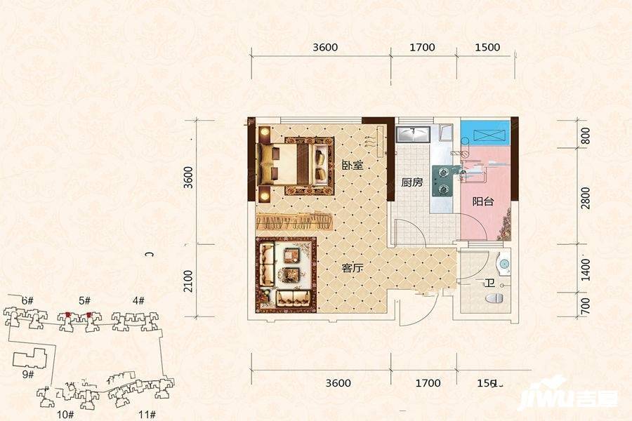 乾源国际广场1室1厅1卫41㎡户型图