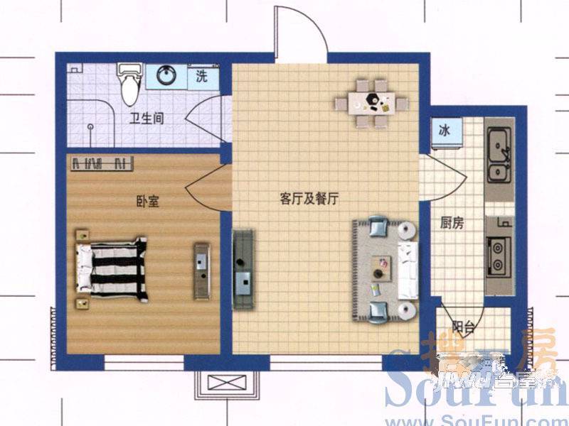 阳光乘风新城1室1厅1卫58㎡户型图