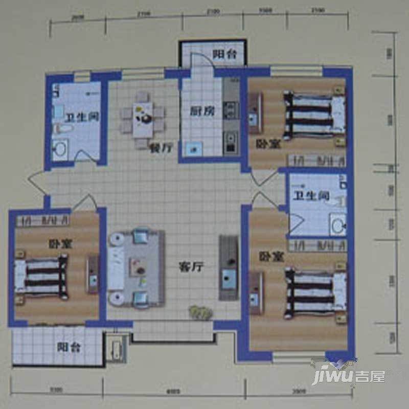 阳光嘉城二期3室2厅2卫137㎡户型图